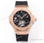 Swiss Super Clone Hublot Tourbillon Big Bang V4 Watch in Rose Gold Black Rubber Strap